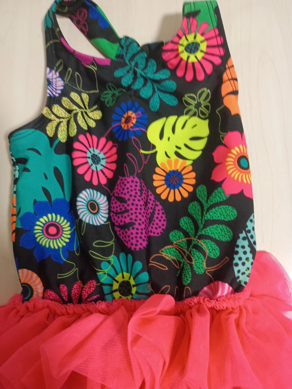 Cat & Jack Neon Floral Tutu One-Piece Swimsuit - Black & Hot Pink Size 2T
